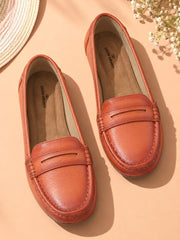 Pelle Albero Women Orthopedic Tan Flat Loafers