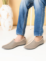 Pelle Albero Male's Beige Leather Casual Mojari