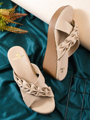 Pelle Albero Women Beige Colour Wedge Heel Lightweight Comfort Sandals