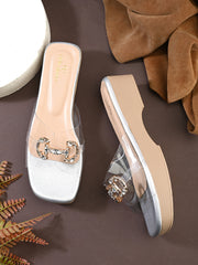 Pelle Albero Silver Colour Transparent Upper Partywear Sandals
