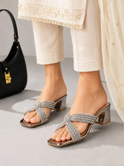 Pelle Albero Women Grey Block Heel Sandals