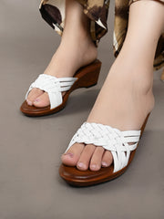 Pelle Albero Women's White Leather Slip-On Wedge Heel Sandals