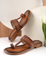 Pelle Albero Women Brown Leather Flat Comfort Slippers