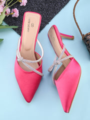 Pelle Albero Women's Latest Trendy Pink Synthetic Slip-On Heels Mules Sandals
