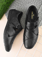 Pelle Albero Male's Black Leather Comfort Sandal