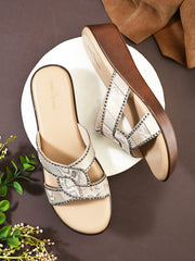 Pelle Albero Gold Colour Comfort Partywear Sandals