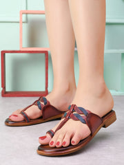 Pelle Albero Women Cherry Leather Flat Comfort Slippers