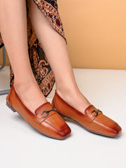 Pelle Albero Women Tan Leather Flat Ballerina