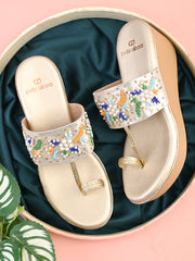 Pelle Albero Gold Colour Toe-Ring Wedge Heel Sandals