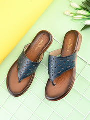 Pelle Albero Women Blue Leather Flat Comfort Slippers