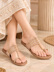 Pelle Albero Women Kolhapuri Nude Flat Sandals