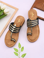 Pelle Albero Women Black Colour MaxComfort Flat Sandals