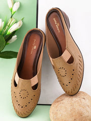 Pelle Albero Women Beige Leather Wedge Heel Mules