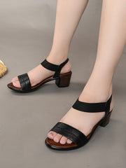 Pelle Albero Women's Black Leather Slip-On Block Heel Sandals