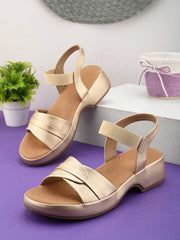 Pelle Albero Gold Faux Leather Slip on Extra Padding Comfortable Sandal For Women