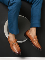 Pelle Albero Tan Leather Slip on Handcrafted Round Formal Shoes For Men