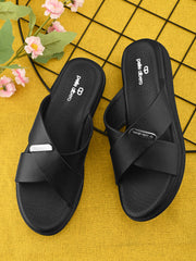 Pelle Albero Female's Black Faux Leather Flat Slipper