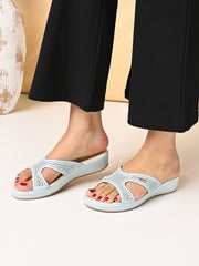 Pelle Albero Female's Blue Faux Leather Flat Slipper