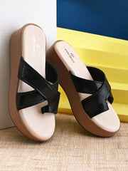 Pelle Albero Women Black Colour Wedge Heel Lightweight Comfort Sandals
