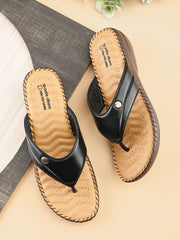 Pelle Albero Women Black Leather Flat Orthopedic Slippers