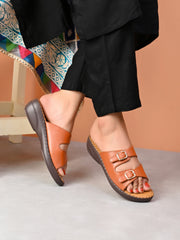 Pelle Albero Tan Colour Orthopedic Flat Sandals