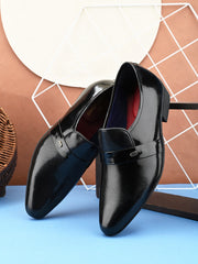 Pelle Albero Black Leather Slip on Cuban Heel Formal Shoes For Men