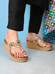 Pelle Albero Antic Colour Toe-Ring Wedge Heel Sandals