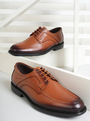 Pelle Albero Tan Black Solid Leather Formal Derbys
