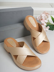 Pelle Albero Gold Faux Leather Slip on Extra Padding Comfortable Sandal For Women