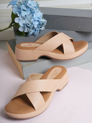 Pelle Albero Beige Faux Leather Slip on Extra Padding Comfortable Sandal For Women