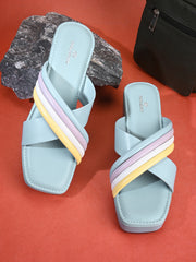 Pelle Ablero Blue Wedge Sandals for Women