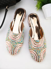 Pelle Albero Women's Rose Gold Handcrafted Mules Slip-On Sandals