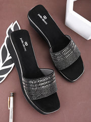 Pelle Albero Black Wedge Sandals for Women