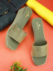 Pelle Ablero Green Wedge Sandals for Women