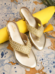 Pelle Albero Gold Block Heels for Women