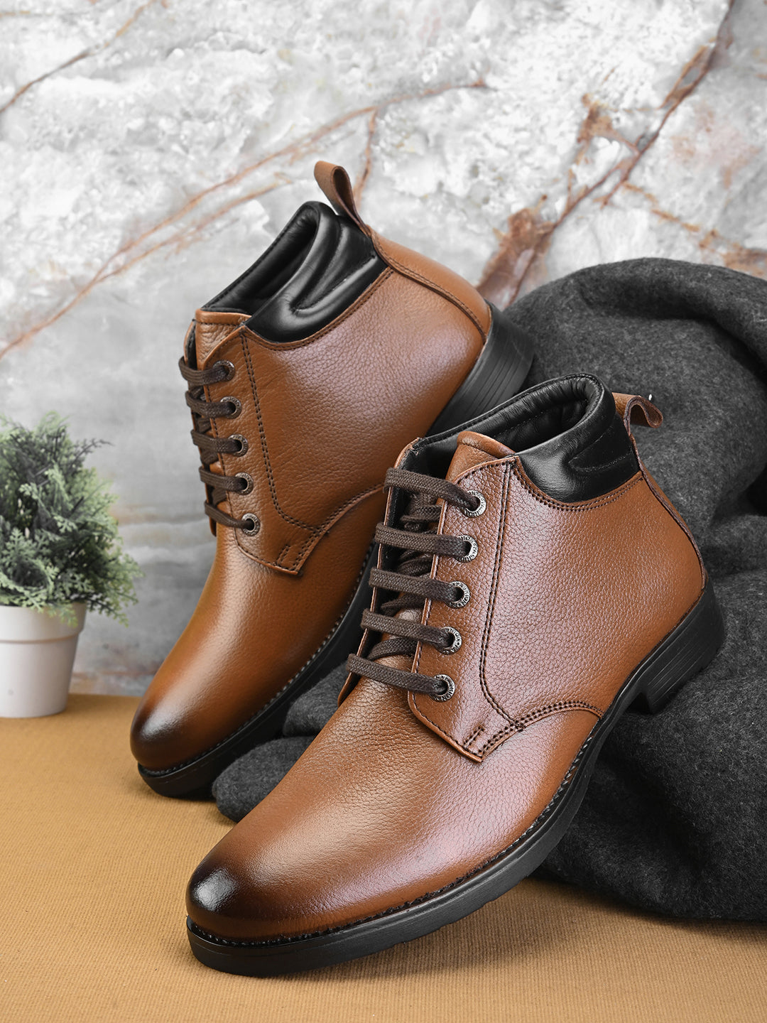 Pelle Albero Men's Tan Leather Lace-Up Casual Boots