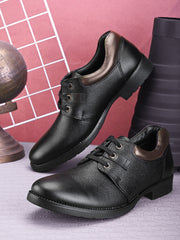 Pelle Albero Men's Black Leather Lace-Up Formal Derby