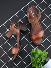 Pelle Albero Women's Tan Leather Slip-On Block Heel Sandals