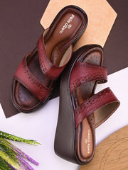 Pelle Albero Women's Cherry Leather Slip-On Wedge Heel Sandals