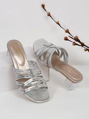 Pelle Albero Silver Block Heeled Sandals for Women