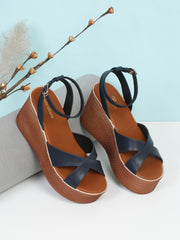 Pelle Albero Blue Wedge Sandals for Women