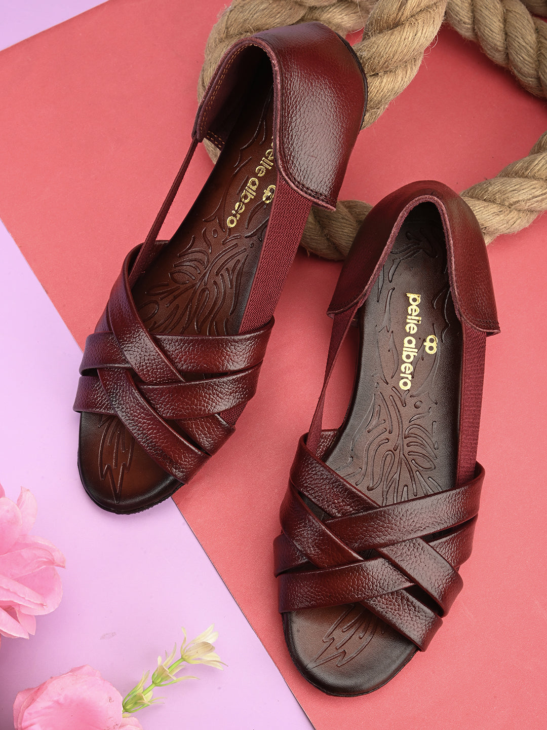 PELLE ALBERO Women Maroon Slip-On Belly Flats Sandals