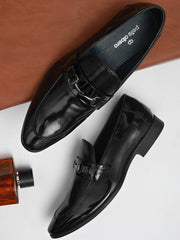 pelle albero Men Black Solid Leather Formal Slip-Ons