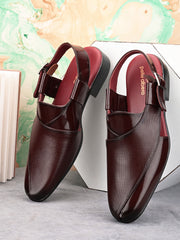pelle albero Men Textured Leather Shoe-Style Sandals