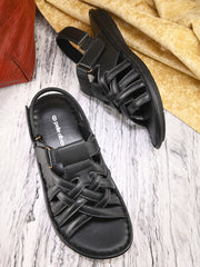 Pelle Albero Black Leather Sandals for Men