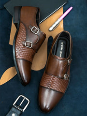 Pelle Albero Brown Formal Monk Shoes For Men
