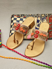 Pelle Albero Beige Synthetic Party Wear ANTIC Sandals for Girls/Women