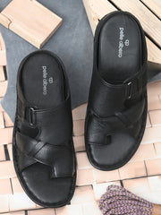 Pelle Albero Black Slipper For Men