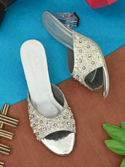 Pelle Albero Silver Block Healed Sandals for Women