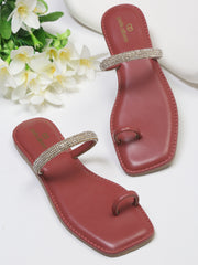 Pelle Albero Maroon Flats For Women